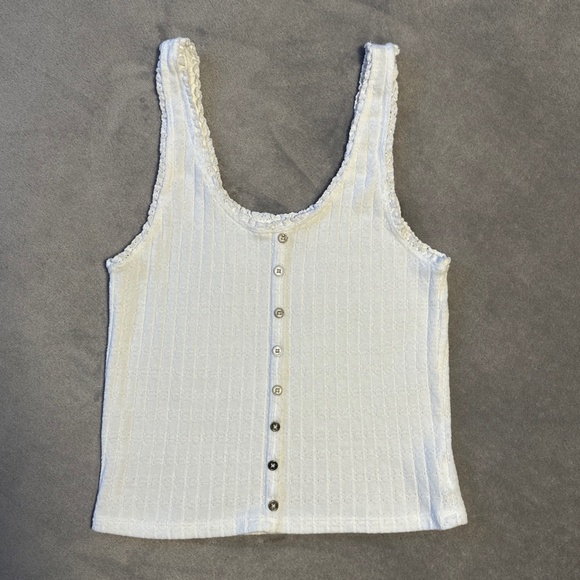 American Eagle White Ribbed Tank Medium Button Front Y2K Clean Girl Aesthetic - Picture 1 of 8
